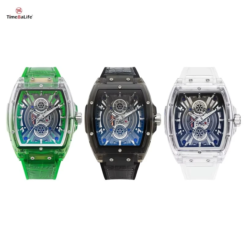 Sports Tonneau Quartz Watches For Men Fashion Silicone Strap