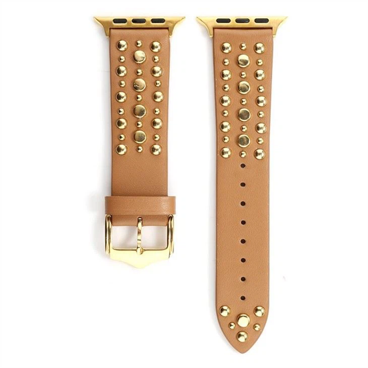 Suitable For Apple Watch Apple Watch Rivet Leather Strap Full Nail High Street Wristband IWatch Gold Rivet